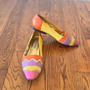 VTG L J Simone Womens 7 Leather Shoes Flats Morocco Geometric Easter Made Brazil